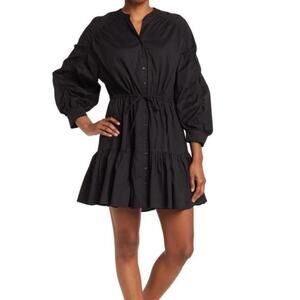 ASTR Ruched Sleeve Mini Dress Size M Black Cotton Cinched Waist Business Casual